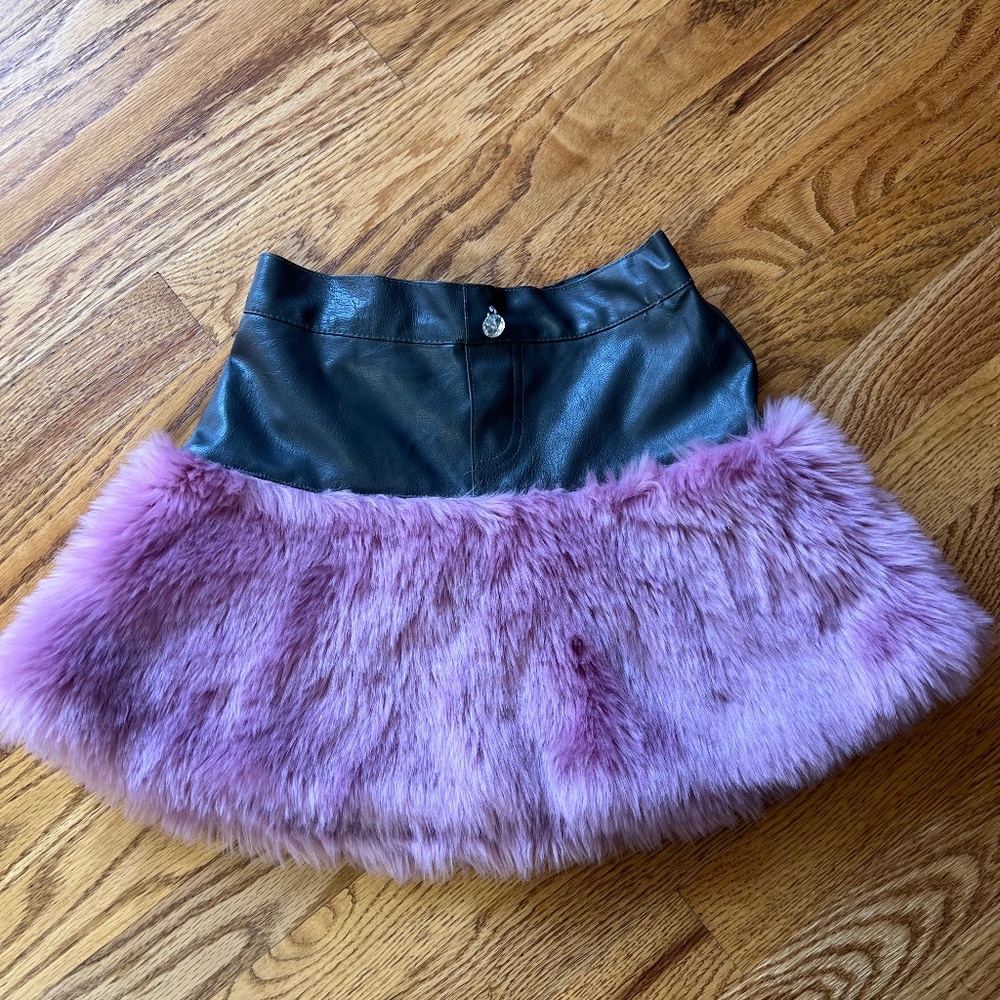 Kate Mack Biscotti Faux Leather Faux Fur Skirt Sz 7